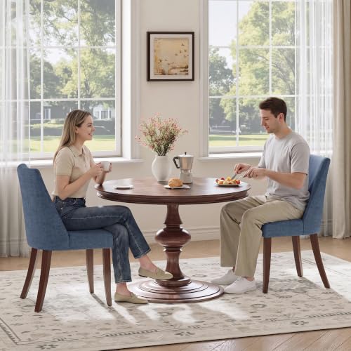 COLAMY Upholstered Dining Chairs Set of 4 with Wood Legs, Blue | Mid Century Kitchen Chairs with Back, Fabric Side Dining Room Chairs for Dining Room Restaurant - color: Blue, size: Set of 4