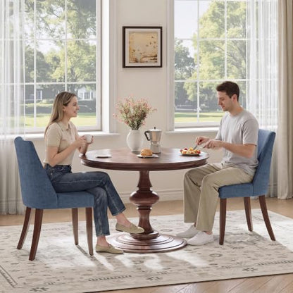 COLAMY Upholstered Dining Chairs Set of 4 with Wood Legs, Blue | Mid Century Kitchen Chairs with Back, Fabric Side Dining Room Chairs for Dining Room Restaurant - color: Blue, size: Set of 4