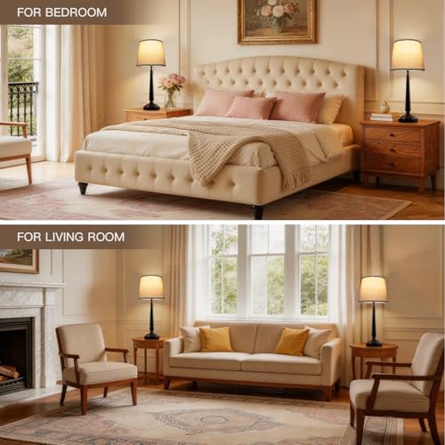 EppieBasic 22" Farmhouse Bedside Table Lamps Set of 2 with 3-Way Dimmable | with USB-C+A Charging Ports, Rustic Pull Chain Switch, Beige Linen Shade, for Bedroom, Living Room, Nightstand - style: XT-02