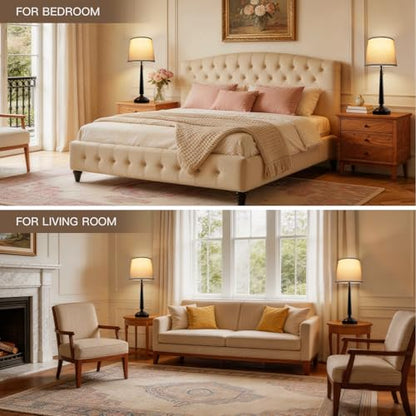 EppieBasic 22" Farmhouse Bedside Table Lamps Set of 2 with 3-Way Dimmable | with USB-C+A Charging Ports, Rustic Pull Chain Switch, Beige Linen Shade, for Bedroom, Living Room, Nightstand - style: XT-02