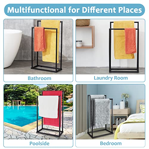 Free Standing Towel Rack, 2 Tier Towel Racks for Bathroom, Modern Outdoor Towel Drying Rack for Poolside, Black, DECLUTTR
