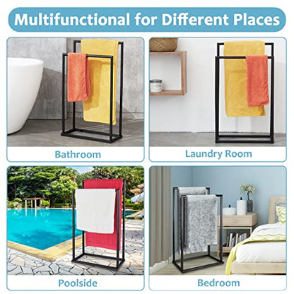Free Standing Towel Rack, 2 Tier Towel Racks for Bathroom, Modern Outdoor Towel Drying Rack for Poolside, Black, DECLUTTR