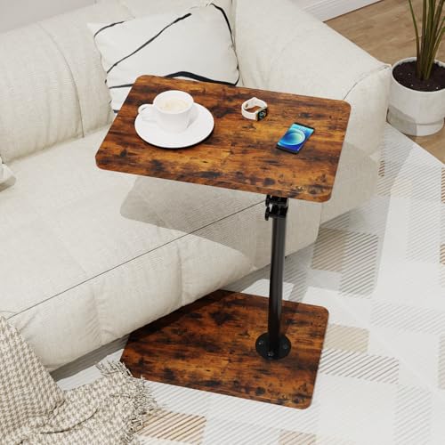 TV Tray Table, Adjustable C Shaped End Table for Couch, 360°Swivel Couch Side Table C Table That Slide Under Couch Desk for Small Space Sofa Bed Snack Living Room Bedroom(Rustic) - color: Vintage Brown