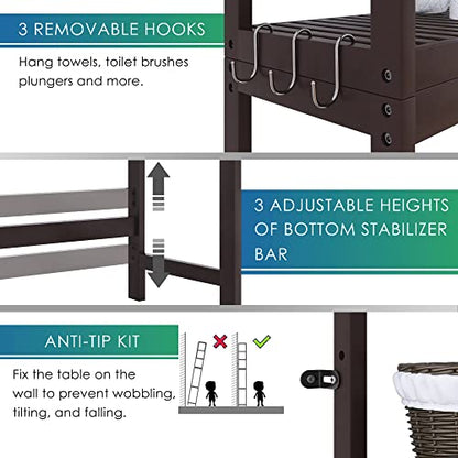SMIBUY Bathroom Storage Shelf, Bamboo Over-The-Toilet Organizer Rack, Freestanding Toilet Space Saver with 3-Tier Adjustable Shelves (Dark Brown) - color: Dark Brown