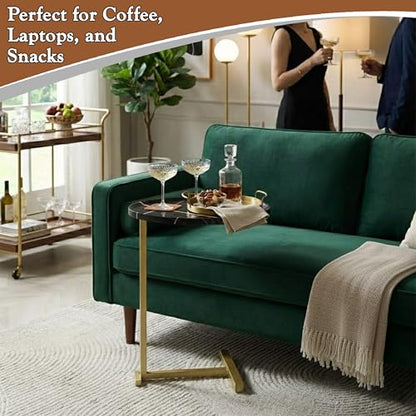 Kings Brand C-Shaped Side End Table, Sofa Snack Table, Gold & Black | Convenient C-Shaped Table – Slides Under Sofas, Chairs, Beds to Keep Coffee, Snacks, Laptops, Books, & Essentials w/in Reach - color: Black