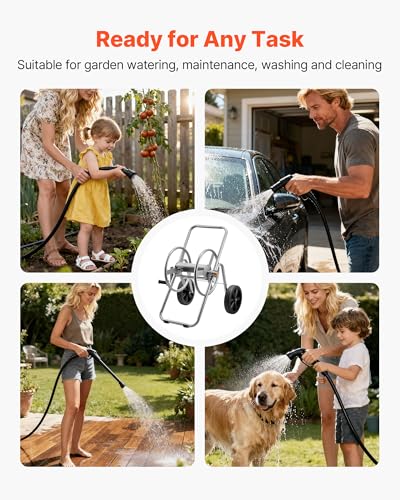 VEVOR Hose Reel Cart, 200/300 ft High-Pressure Garden Hose Cart, Hoses Reel Carts with Two Wheels, Handle & Heavy-Duty Mesh Storage Basket, Portable Hoses Reels for Garden Watering, Car Washing - style: 200 ft
