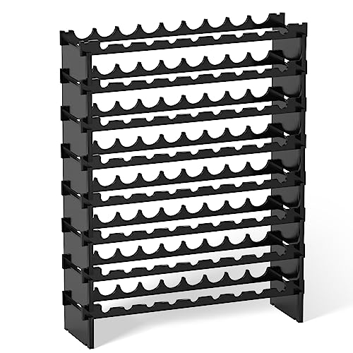 Domax Wine Rack Freestanding Floor - 8 Tiers Wine Bottle Holder 72 Bottle Stackable Bamboo Wooden Storage Racks Shelves for Kitchen, Bar, Pantry and Cellar (Black) - color: Black