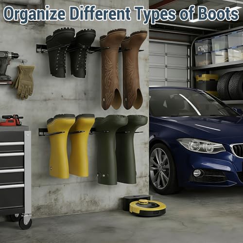 Heavy Duty Wall Mounted Boot Rack & Boot Hangers, 2 Pack Metal Boots Organizer for Tall Boots - Space Saving Shoe Storage for Entryway, Closet, Garage