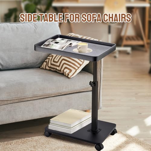 Adjustable C Shaped Side Table, C Table End Tables with Wheels for Sofa, 360° Swivel Sofa Tables for Livingroom,Bedroom,Study and Small Spaces (Glossy Black) - color: Glossy Black With Wheels