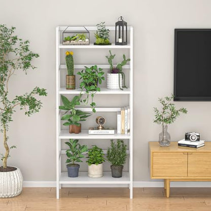 Homykic Ladder Shelf, 4-Tier Bamboo Ladder Bookshelf, 49.2” White Book Shelf, Open Bookcase Freestanding Plant Stand for Small Space, Bathroom, Living Room, Bedroom, Home Office - color: White
