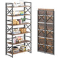 4NM 6 Tiers No Assembly Book Shelves, 61.8" H Folding Bookshelf Bookcase Open Industrial Foldable Shelves for Bedroom, Living Room, Home Office - Rustic Brown Black - color: Rustic Brown Black, size: XX 6-Tier
