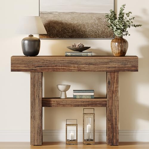 Tribesigns 41.34-Inch Farmhouse Console Table, 2-Tier Narrow Sofa Table Behind The Couch, Entryway Furniture with Storage Shelves for Hallway Foyer Living Room, Rustic Brown - color: Rustic Brown