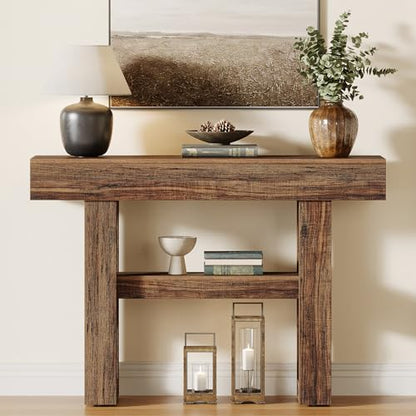 Tribesigns 41.34-Inch Farmhouse Console Table, 2-Tier Narrow Sofa Table Behind The Couch, Entryway Furniture with Storage Shelves for Hallway Foyer Living Room, Rustic Brown - color: Rustic Brown