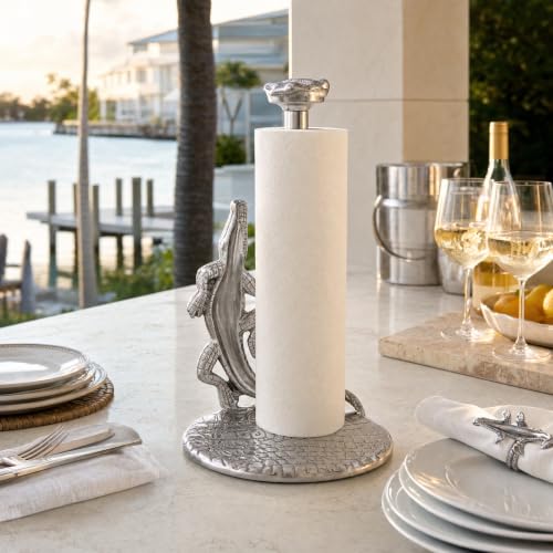 Arthur Court Alligator Paper Towel Holder Aluminum Metal 12.5 inch Stylish Kitchen Decor - size: 12.5 x 7 inches