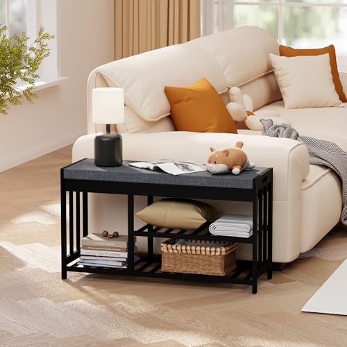 Shoe Rack Bench with Cushion,2 Tiers Shoe Bench with Flip-Top Storage,Wood Shoe Rack for Entryway, Hallway, Bedroom, Front Door Entrance (Black) - color: Black