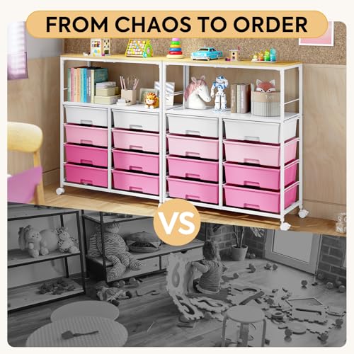 Rolling cart with 8 drawers,Storage drawer cart with wooden tabletop,Lockable wheels organizer for homeschool, arts & crafts, classroom, office & creative spaces (Pink) - color: Pink