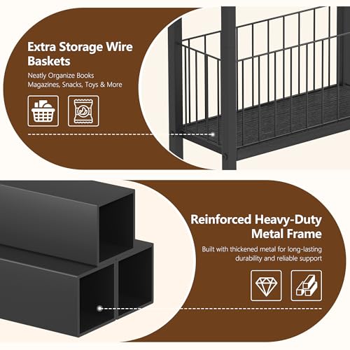 Heybly Small Narrow Side Table for Small Space, Thin Bedside TableHET007BK1 | Thin Bedside Table with Storage Basket, Slim Nightstand, Couch Table for Living Room, Bedroom, Study, Balcony, Black - color: Black-diy Basket