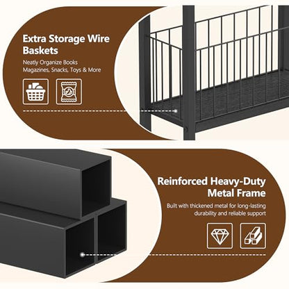 Heybly Small Narrow Side Table for Small Space, Thin Bedside TableHET007BK1 | Thin Bedside Table with Storage Basket, Slim Nightstand, Couch Table for Living Room, Bedroom, Study, Balcony, Black - color: Black-diy Basket