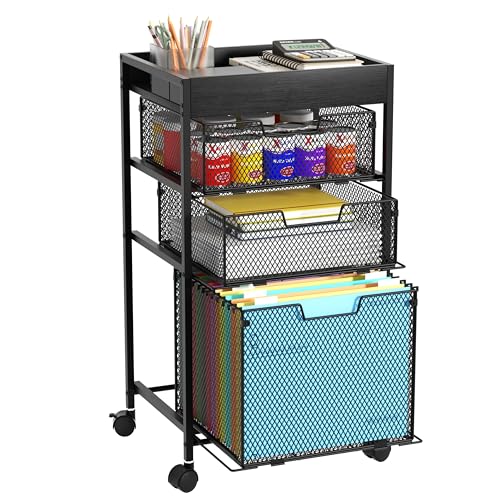 SWTYMIKI Rolling File Cart with Drawers - 4 Tier Under Desk Storage Craft Rolling Organizer Cart - Office Storage &Organization, Mobile Metal Filing Cabinet for Office and Home Black - color: Black