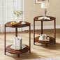 Solid Wood Side Table Set of 2, Small Round End Table with 2-Tier Storage, 19-Inch Wooden Circle Retro Nightstand, Accent Furniture for Small Spaces, Bedroom, Living Room, Brown