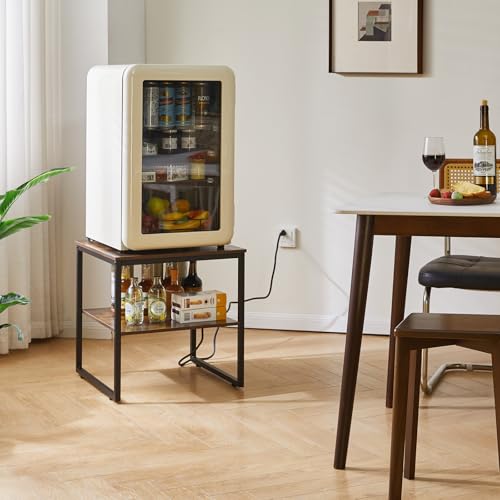 Aibiju Square Side Table with Charging Station and USB Port, 20-inch Multi-Functional Side Table/Printer Table with Adjustable Storage Shelf, Retro Brown YD-TM153HD - color: Rustic Brown, style: With Charging Station