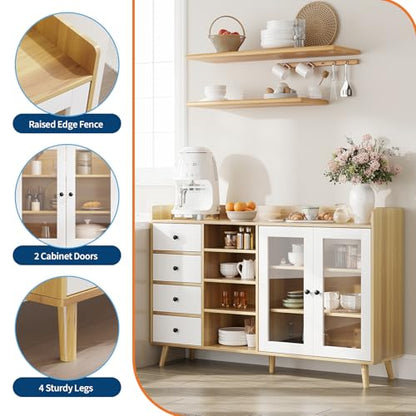 GarveeLife 55" Large Sideboard Buffet Cabinet with Storage, 30" Tall Modern Kitchen Storage Cabinet,Adjustbale Shelf, Coffee Bar, Long Accent Table for Dining Room, Living Room, Entryway, Natural Oak - color: Natural Oak