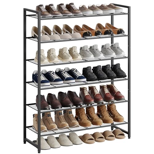 Nunsino Shoe Rack, Metal Shoe Organizer, 6 Tier Garage Shoe Rack Max Holds 30 Pairs,Shoe Storage Shelf for Closet,Entryway, Black - color: Black, size: 6 Tier