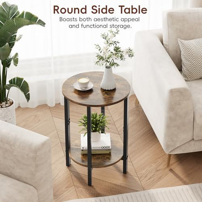 Vagusicc Side Table, Small Round End Table, Set of 2 Half Round Side Table for Living Room, 2 Tier Small Couch Side Tables, Round Coffee Table, Thin Accent Sofa Table Narrow Entryway Table, Brown - color: Rustic Brown