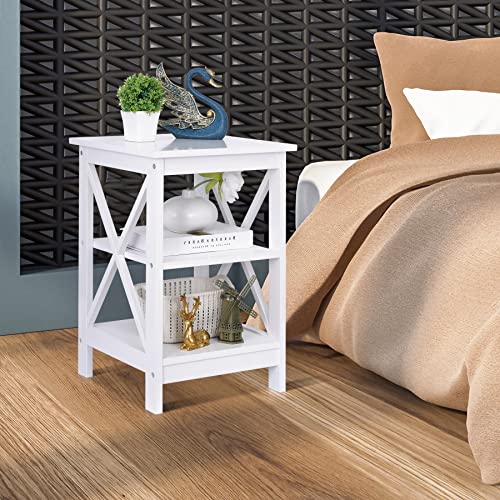 Nouva Side Table - Square Small End Table w/Storage Shelf, Tall Nightstand w/X-Design for Living Room Bedroom Office Bathroom,White - color: White