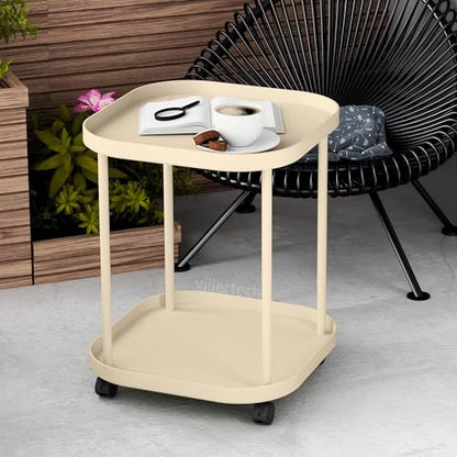 Side Table with Wheels, End Table Living Room Plastic Mobile Sofa Side Table Small Night Stand Bedroom Khaki (2 Pack) - color: Khaki, size: 2 Pack