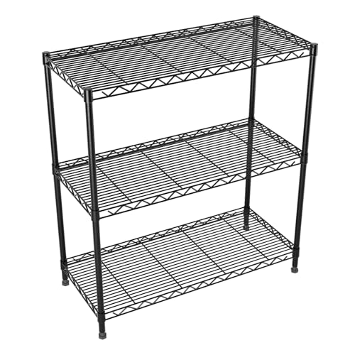 3 Tier Wire Shelf,Black Adjustable Metal Storage with Wheels | Heavy Load Capacity 900 lbs,Height Adjustable Design,35.4"Wx17.7Dx36.5H,Lockable 360°Wheels,Large Storage Space - color: 3-tier Black-35.4"x17.7" X36.5"(wxdxh)