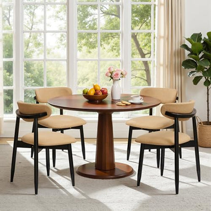 CHUN YI Dining Chairs Set of 4, Upholstered Wooden Dining Room Chairs with Ergonomic Curved Back, Mid Century Modern Fabric Kitchen Chairs, Khaki (Only Chairs) - color: Khaki, size: Set of 4