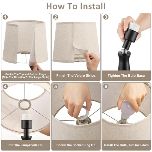 Seealle Modern Table Lamps Set of 2 - Touch Bedside Lamp for Nightstand with Dual USB C+A,3-Way Dimmable Nightstand Lamps for Living Room Bedroom End Table with Beige Shade(Bulb Included) - color: E. Black-Beige