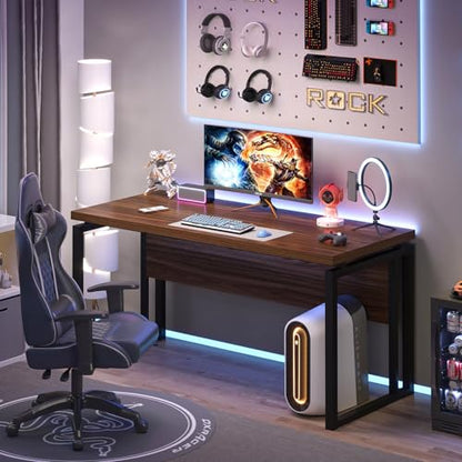 EXCEFUR Home Office Desk, Modern Computer Desk for Workstation, Wood Metal Executive PC Laptop Study Writing Table for Living Room, 53 Inch, Rustic Walnut - color: Walnut