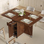 52.7" Folding Dining Table with 6 Wheels, Foldable Dining Table with Drawer, Shelves and Wine Racks, Drop Leaf Table for Small Spaces, Suitable for Kitchen, Dining Room, Apartment (Walnut) - color: Walnut