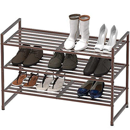 Simple Houseware 3-Tier Stackable Metal Panel Shoes Rack, Bronze - color: Bronze, style: Metal Panel