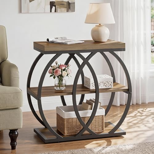 Tribesigns End Table, 3-Tier Narrow Side Table with Metal Frame, Industrial Rectangular Storage Stand for Living Room, Bedroom, Small Spaces, 23.62" L x 11.81" W x 25.59" H, Brown
