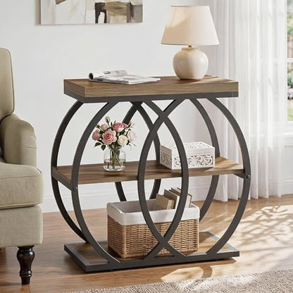 Tribesigns End Table, 3-Tier Narrow Side Table with Metal Frame, Industrial Rectangular Storage Stand for Living Room, Bedroom, Small Spaces, 23.62" L x 11.81" W x 25.59" H, Brown