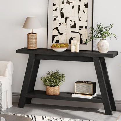 Black Console Table, 55Inch Entryway Console Tables 2-Tier Narrow Wood Console Table Behind Couch Sofa Tables for Living Room, Entryway, Hallway (Black) - color: Black