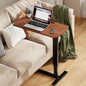 Foldable Overbed Table with Wheels, Pneumatic Adjustable Desk | 31.5 X 17.7 In Desktop with Cup Holders and Tablet Slot, Hidden Casters, 88 Lbs Capacity, Installs on Either Side of Bed - color: Brown