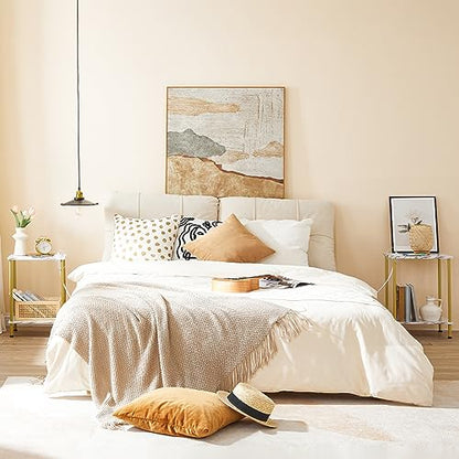 HOOBRO Side Table with Charging Station, Set of 2 End Tables with USB Port and Outlet, Nightstand with 2-Layer Storage Shelves for Small Spaces, Living Room, Bedroom, Gold and Marble DM09UBZP201 - color: Marble + Gold