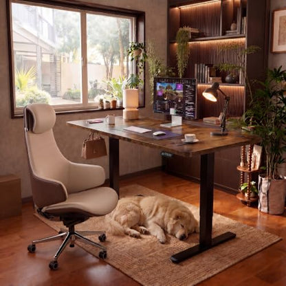 Furmax 48 Inches Electric Height Adjustable Standing Desk Home Office Desk | Large Sit Stand Up Computer Desk Memory Preset with T-Shaped Metal Bracket, Brown - color: Brown, size: 48 Inch