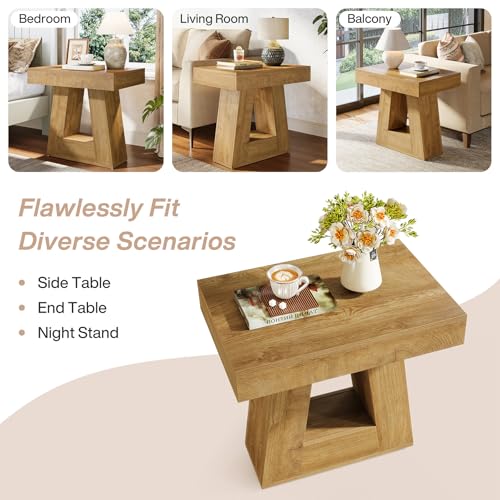 Tribesigns 24" Modern Side Table, 2-Tier Narrow Wooden End Table with Trapezoid Base, Farmhouse Small Nightstand for Living Room, Bedroom, Natural Wood Color - color: Natural Wood Color