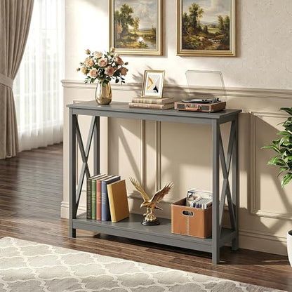 ZENY Console Table, Entryway Table, Narrow Sofa Table with 2-Tier Shelves, Entrance Table for Living Room, Entryway, Hallway, Foyer (Grey) - color: Grey, size: 39.4"W