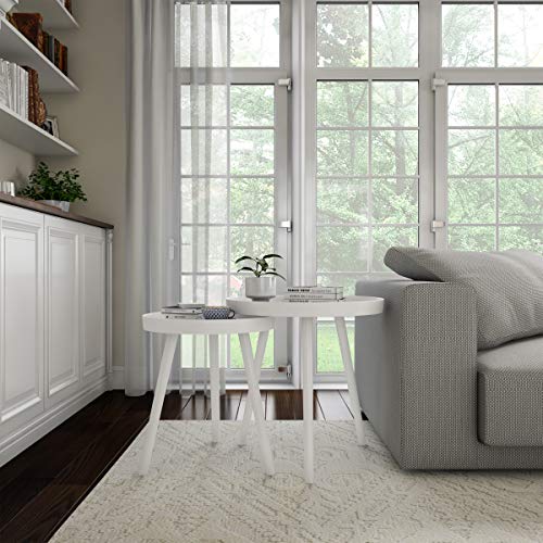 Nesting Side Tables - Set of 2 Round End Tables for Living Room, Bedroom, or Home Office - Accent Table Set with Tray Tops - Mid-Century Modern Living Room Furniture by Lavish Home (White)
