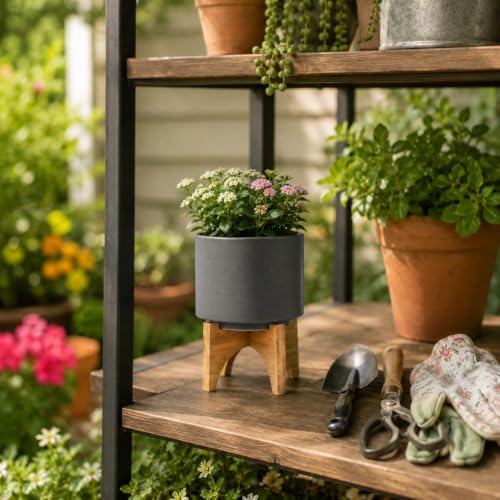 Ceramic Planter With Stand Indoor Plant Stand – Elevated Plant Stand For Displaying Greenery, Living Room, Bedroom, Office, Or Patio, Minimalist Garden Accent For Home Decor – 7", Gray - color: Solid Gray