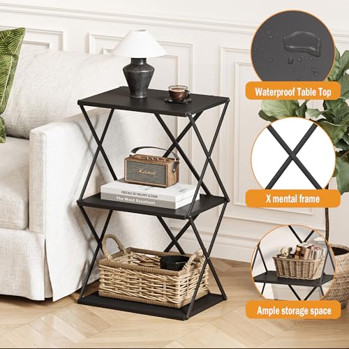 3-Tier End Table Small Side Table Tall Bedside Night Stand with Storage Sofa Side desks for Living Room Bedroom Office Bathroom Small Space Black ET-03BK - color: Black High