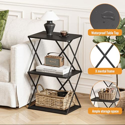 3-Tier End Table Small Side Table Tall Bedside Night Stand with Storage Sofa Side desks for Living Room Bedroom Office Bathroom Small Space Black ET-03BK - color: Black High
