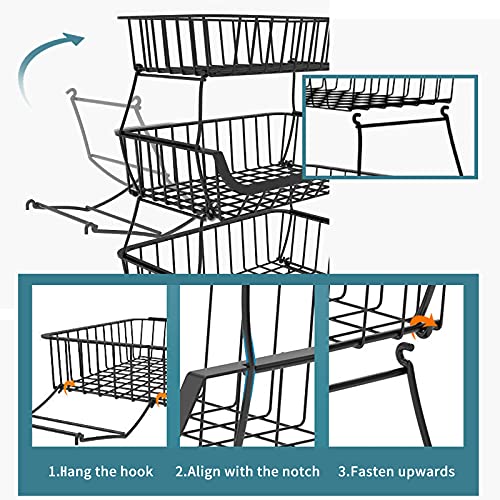 Metal Wire Baskets with Wheels, Stackable Storage Bins Kitchen Organizer Shelf 3-4-5-6 Tier Fruit Vegetable Cart Dishes Seasonal Rack Shelves for Garage, Pantry, Bathroom - size: 6 Tier without Slide Drawer