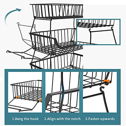 Metal Wire Baskets with Wheels, Stackable Storage Bins Kitchen Organizer Shelf 3-4-5-6 Tier Fruit Vegetable Cart Dishes Seasonal Rack Shelves for Garage, Pantry, Bathroom - size: 6 Tier without Slide Drawer
